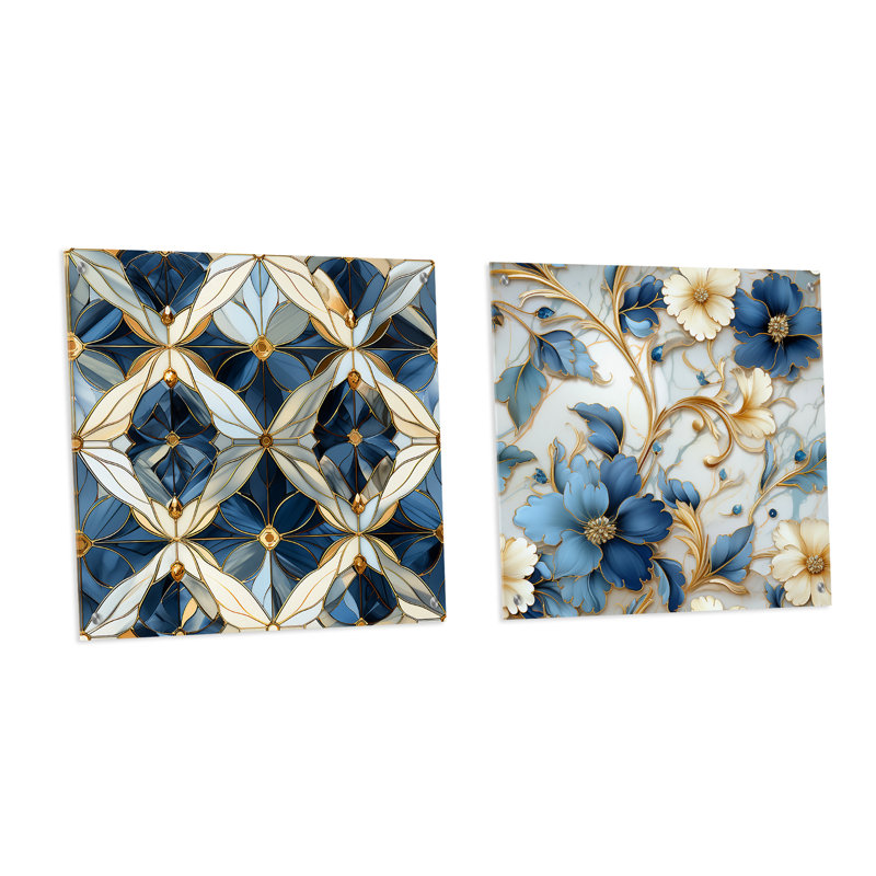 Beacham - Ensemble de 2 peintures murales abstraites en acrylique sur verre marbré, H 16 po x l 33 po
