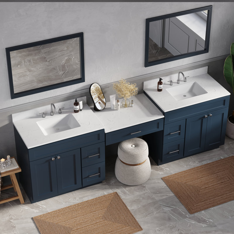 103'' Double Bathroom Vanity with Quartz Top, Blue