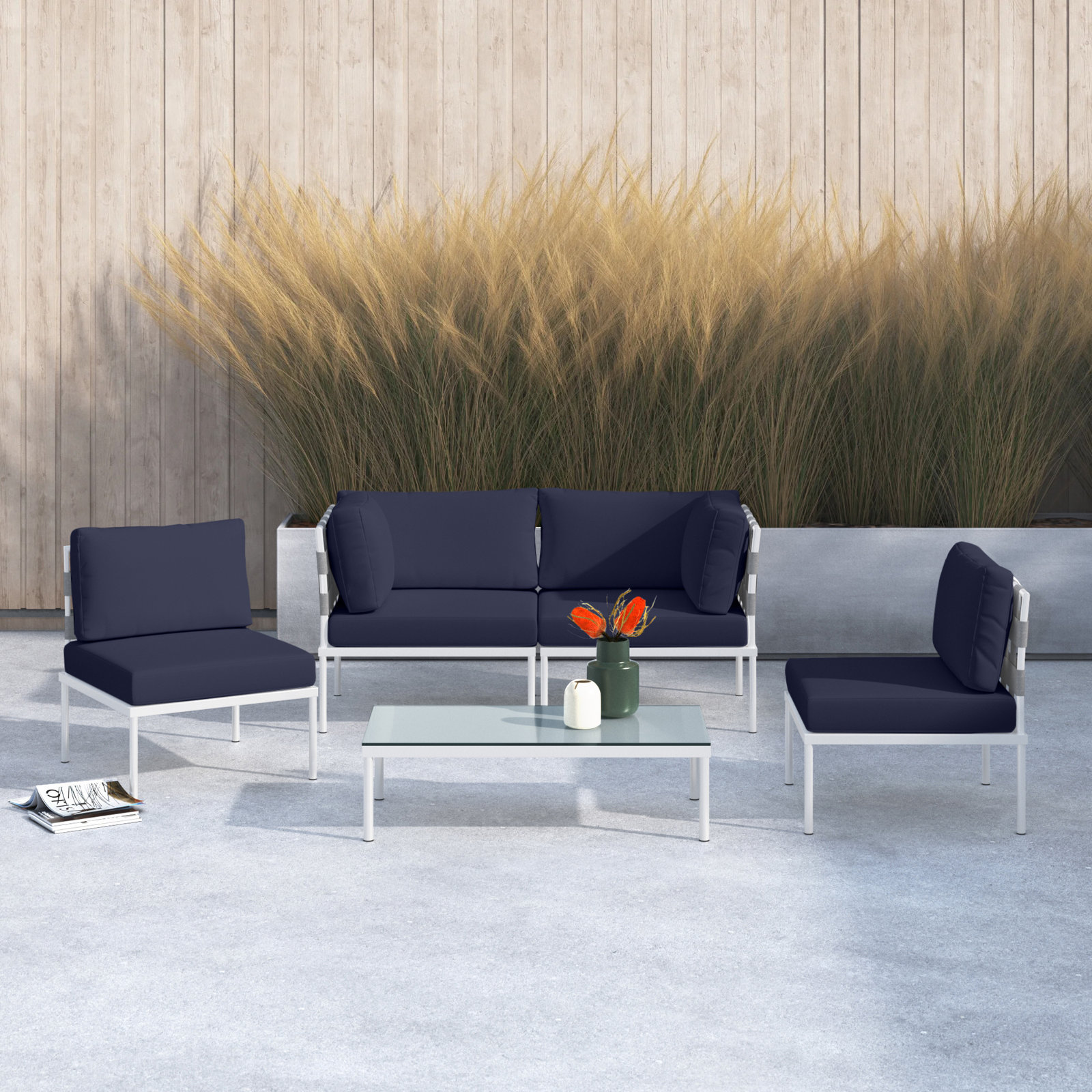 Harmony 5-piece Outdoor Patio Aluminum Sectional Sofa Set, Navy