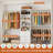 4FT-9FT Closet System Organizer with 3 Wooden Drawers, 4 Expandable Rods & Adjustable Shelves