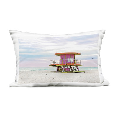 Lifeguard Hut with Pastel Sky Design by Seven Trees Design Outdoor Printed Pillow