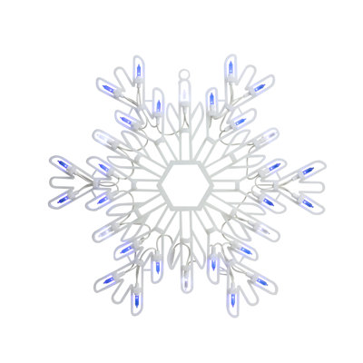 Décoration de fenêtre de Noël en forme de flocon de neige de 16 po blanc et bleu avec lumières DEL