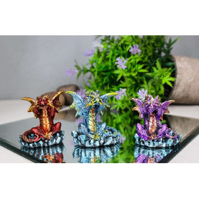 Ensemble de 3 figurines fantaisie colorées See Hear Speak No Evil Baby Dragon Hatchling