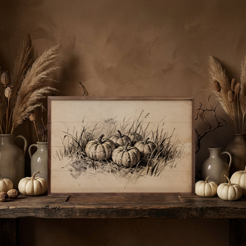 Pumpkins In Grass Simple, H 5 po x l 8 po