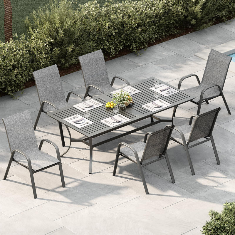 Ensemble de 6 chaises de patio pour l'extérieur, empilables en tissu Textilene, Gris