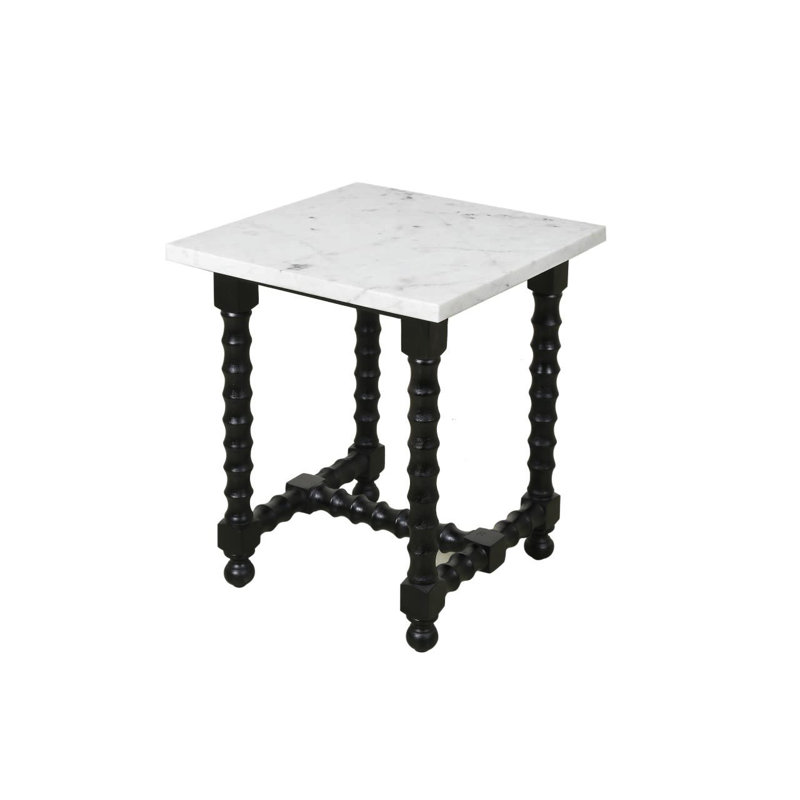 Table de bout carrée 24 po en bois massif et marbre blanc et noir