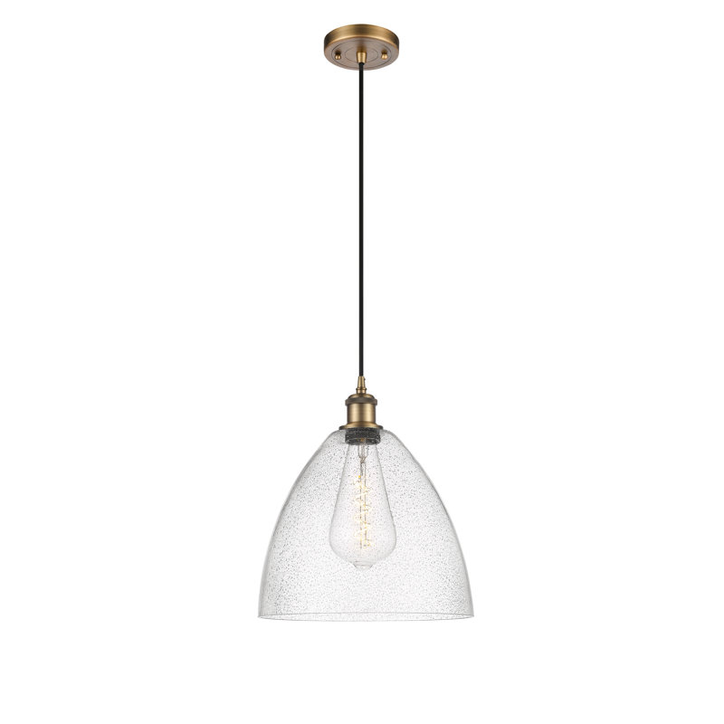 Luminaire suspendu en forme de dôme à 1 lumière Haide, H 14,75 po x l 12 po x P 12 po, Ampoule non incluse, Laiton brossé