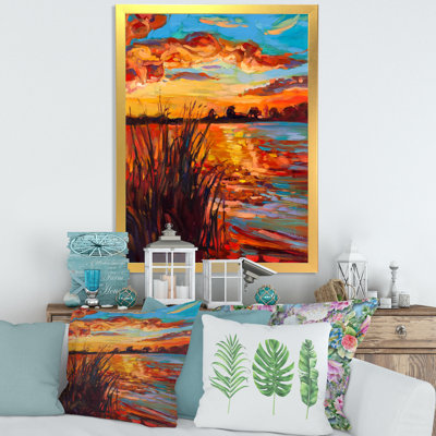 «Sunset Evening Glow At The Lake I», peinture sur toile