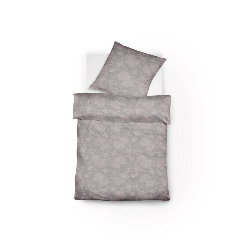 Lech 110 TC Reversible Duvet Cover Set, 200 x 220cm - 2 Pillowcases (80 x 80 cm), Grey/Pink