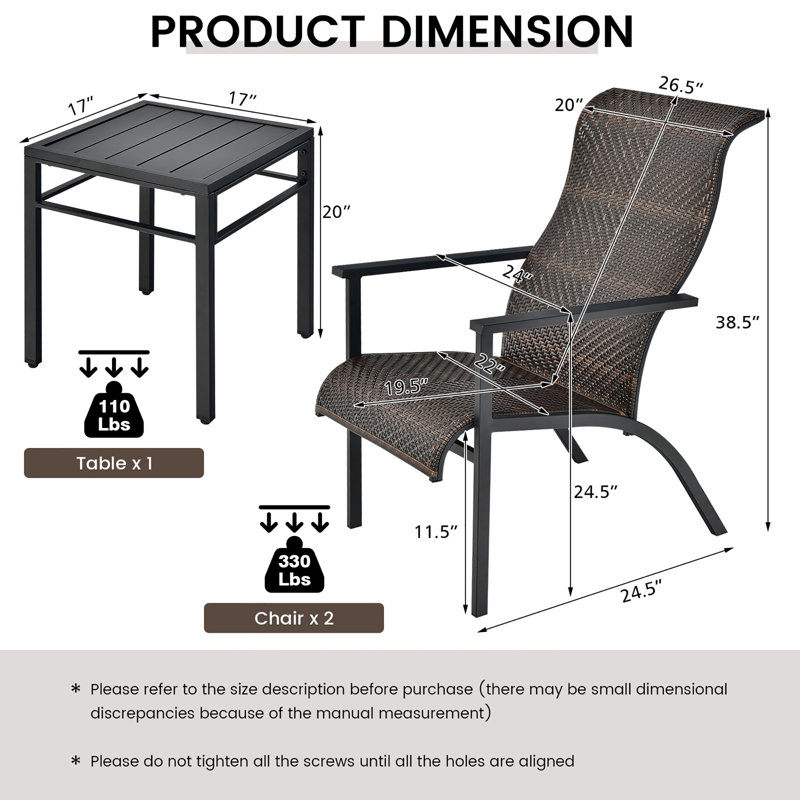 Clarion 2 - Person Patio Dining Set with Rectangular Table, Brown