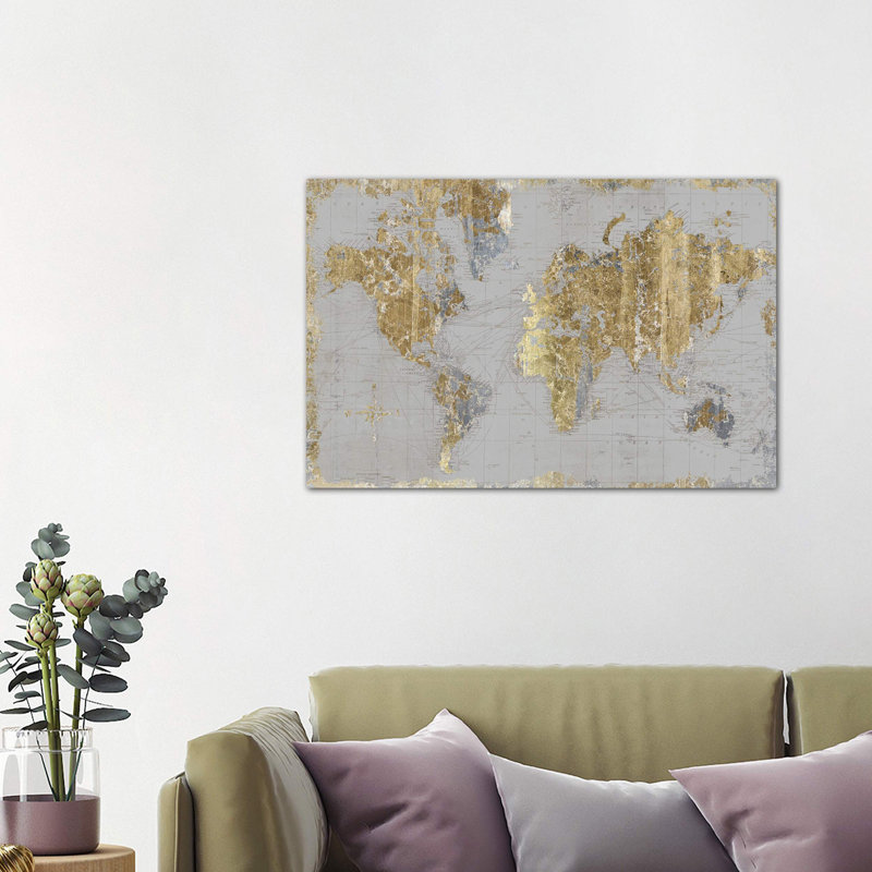 Gilded Map Light Gray by Wild Apple Portfolio - Wrapped Canvas Print, 101.6 cm H x 66.04 cm W x 3.175 cm D