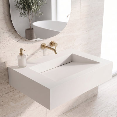 Lavabo de salle de bain rectangulaire à fixation murale en Pyramid 30 po à finition unie pour robinets à fixation murale - Blanc