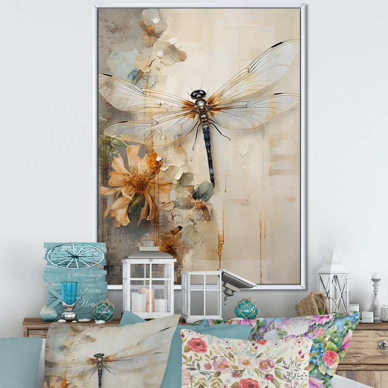 «Dragonfly Delight II», reproduction sur toile, Reproduction avec cadre flottant, H 44 po x l 34 po, Blanc