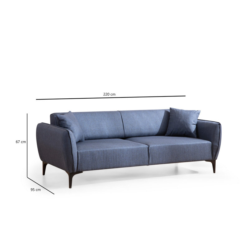 Canapé recouvert, Bleu 100% polyester, H 67 cm x l 220 cm x P 95 cm