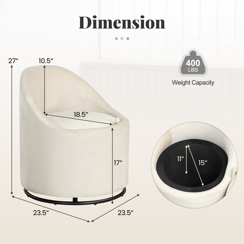 Fauteuil demi-tonneau avec rangement pivotant à 360 ° 2 pièces 2 pièces Beige, Beige