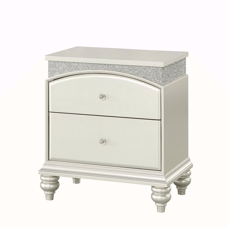 Table de chevet 2 tiroirs, Argent argent