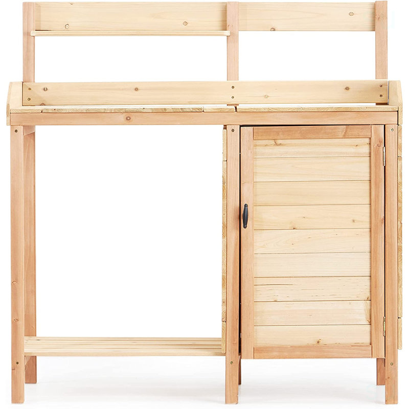 Outdoor Wooden Potting Bench Table With Sink, Garden Table Work Bench With Storage, Workstation For Outside Patio Lawn