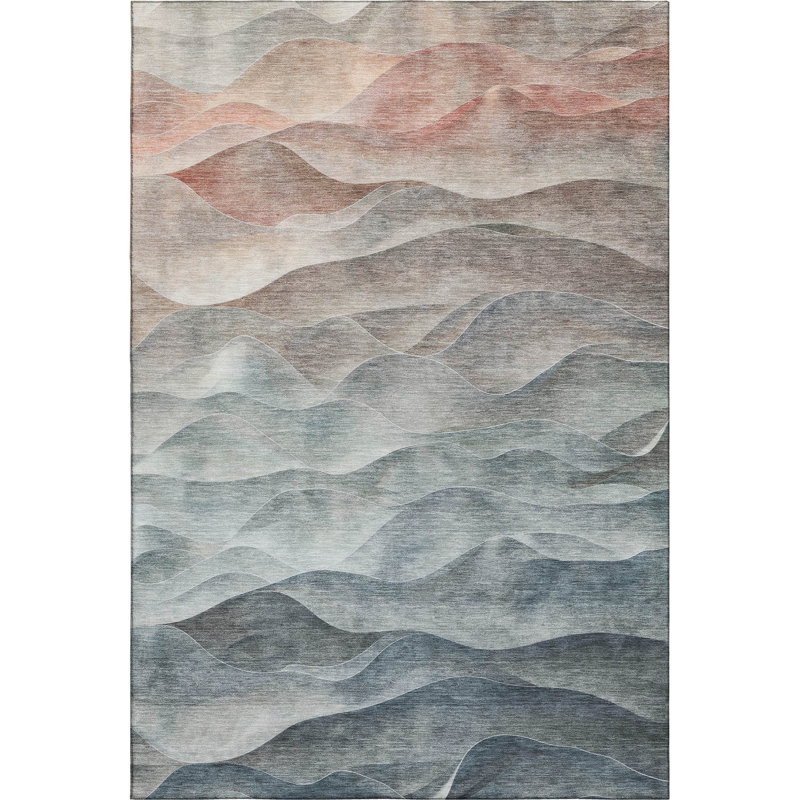 Premium Machine Washable Floyd AMF1618 Waves Rug, Rectangle 5' x 7'6"