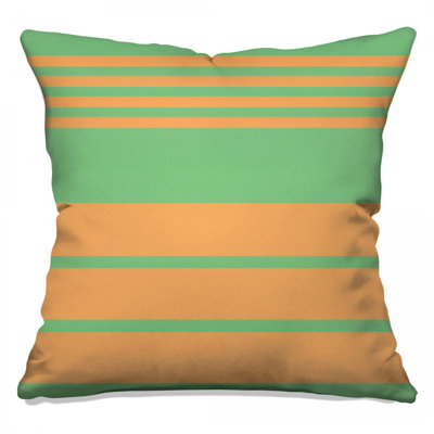 Green Orange Stripes Double Sided Throw Pillows
