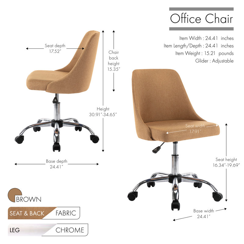 Viggo Fabric Office Chair with Chrome Base, Brown
