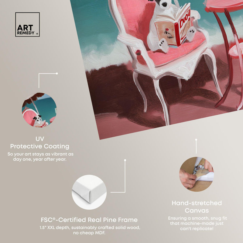 «Beach Reader II Fun Pet», reproduction d'art sur toile par Art Remedy, H 45 po x l 30 po, Toile tendue avec châssis