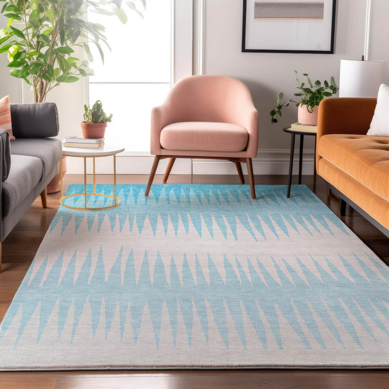 Premium Machine Washable Prisco Sky Rug, Rectangle 10' x 14'