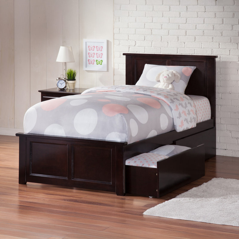 Lit plateforme avec rangement sous le lit Amear, Espresso, Lit simple