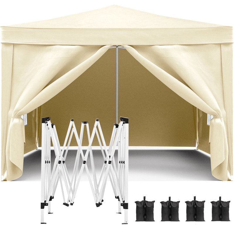 10'X10' Folding Canopy With 4 Removable Sidewalls Outdoor Event Shelter Upf 50+ Gazebo Portable Tents For Parties Beach Camping Wedding Ez Pop Up Canopy 4Pcs Weight Bag + Carry Bag