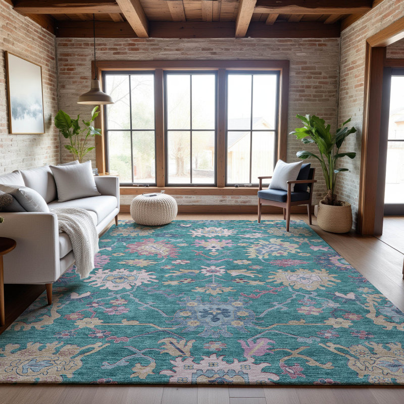 Premium Machine Washable Gurubaksh AMF1154 Global Rug, Rectangle 5' x 7'6"