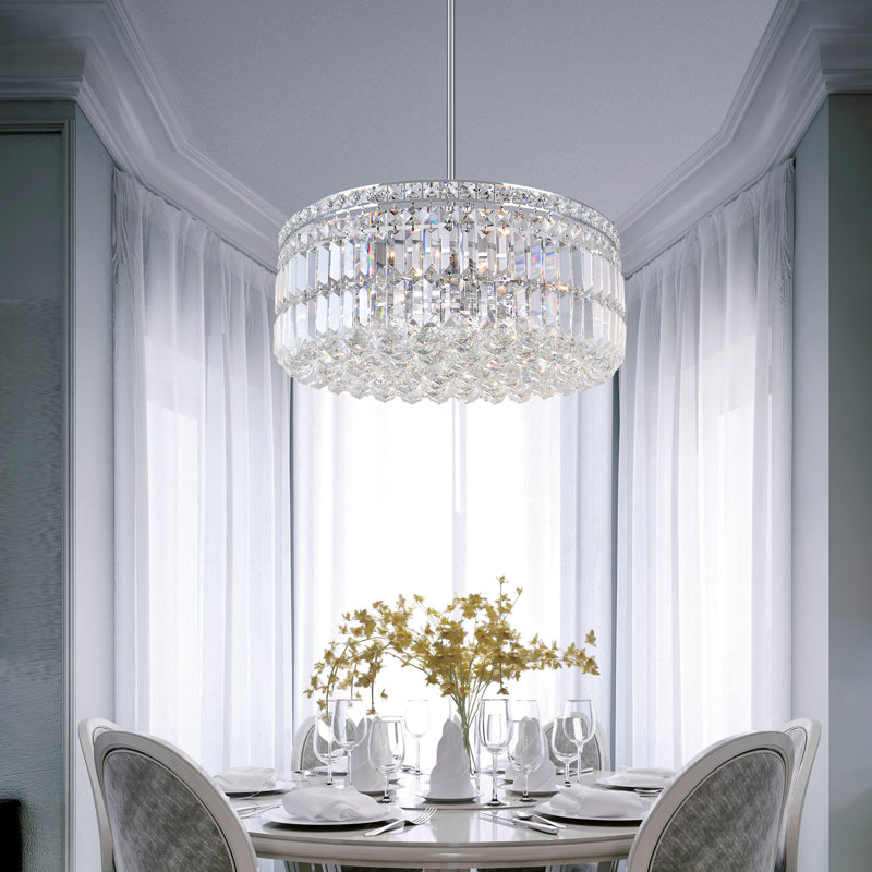 Chrome 20" Round Chandelier for Dining Room, 8-Light Crystal Chandelier with E12 Bulb Base – LED Compatible, BACL Certified