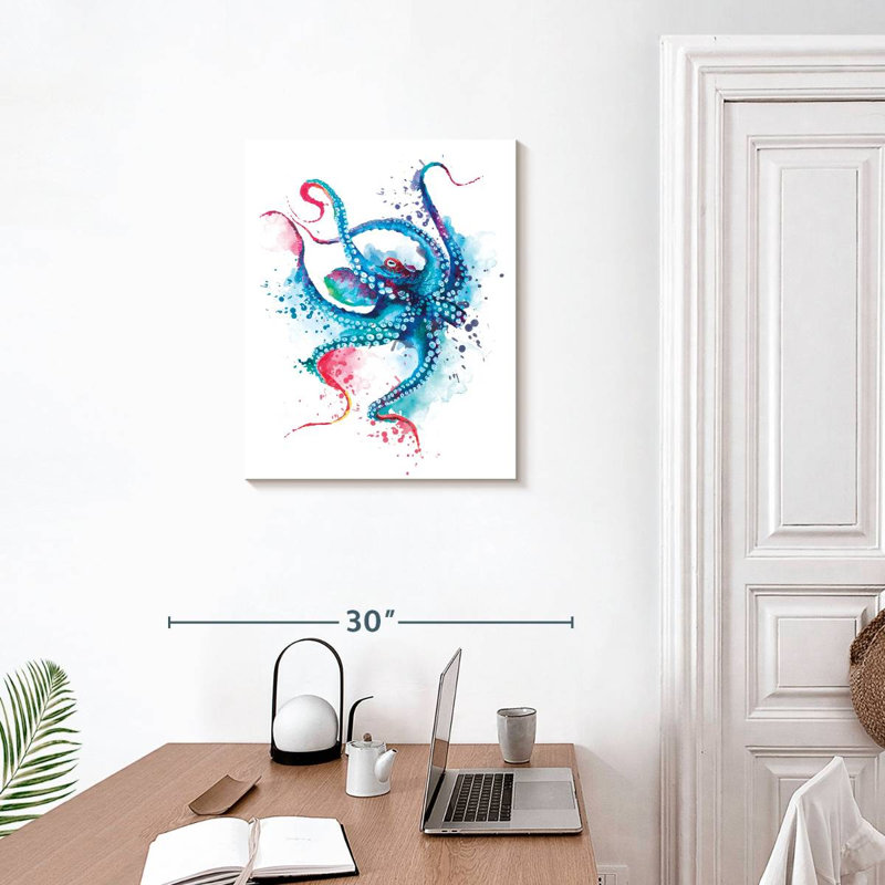 Blue Octopus Splash sur impression sur toile, H 25 po x l 20 po x P 1,25 po