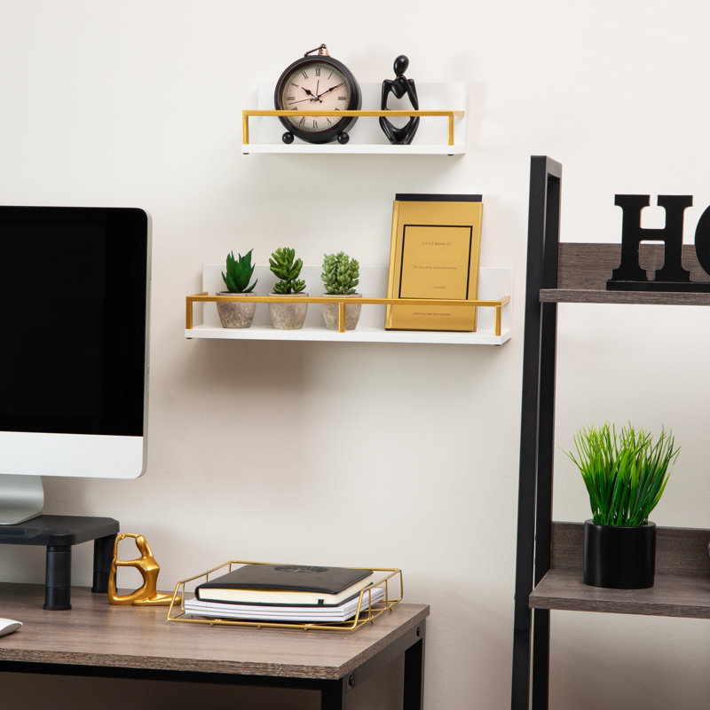 Tablettes flottantes Mind Reader, organisateurs de bureau muraux, rangement moderne en panneau de fibres à densité moyenne avec rail en métal, métal. Panneau de fibres à densité moyenne, ensemble de 2, blanc