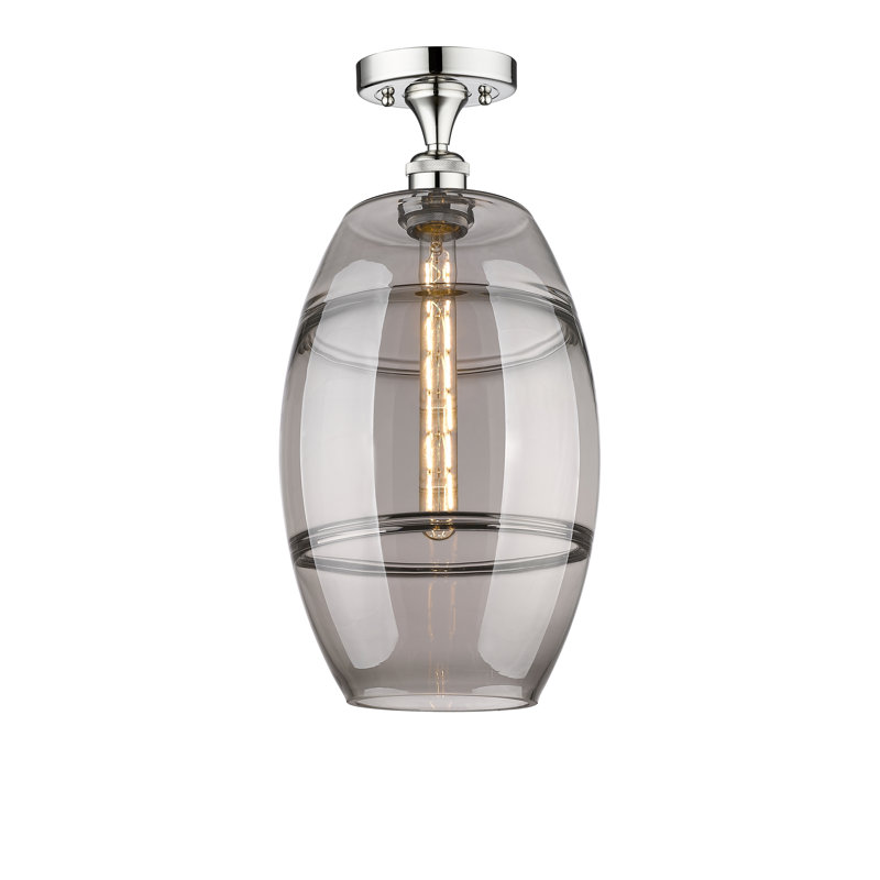 Plafonnier semi-encastré 1 lumière Edison - Abiagael, Chrome poli, H 18,63 po x l 10 po x P 10 po, Gris fumée clair