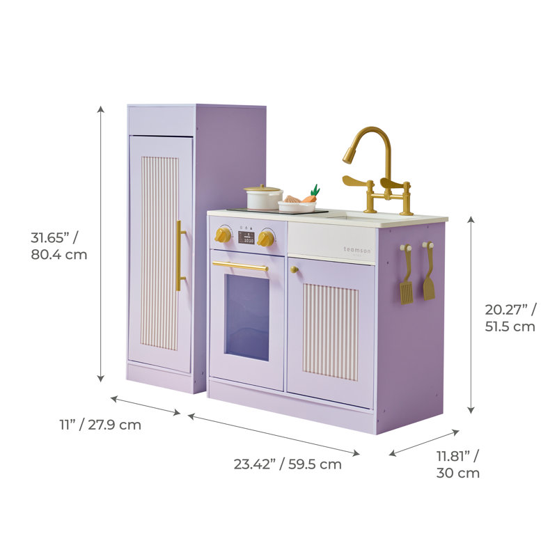 Teamson Kids Little Chef Chester Wooden Play Kitchen with Large Fridge, Sink and 12-Piece Accessory Set, Purple