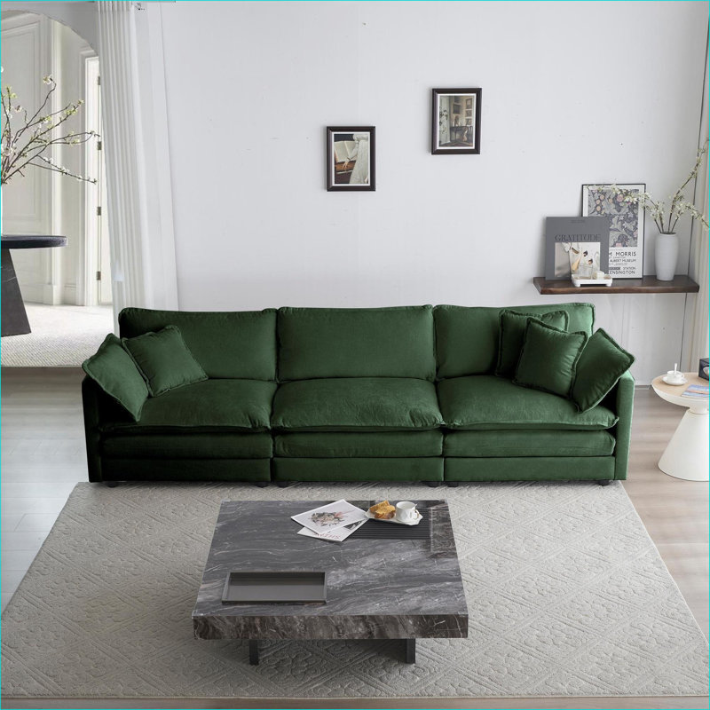 Sectional Sofas, 6 Seater U Shaped Modular with 3 Ottomans for Living Room Home Theatre | Chenille | Sage Green
