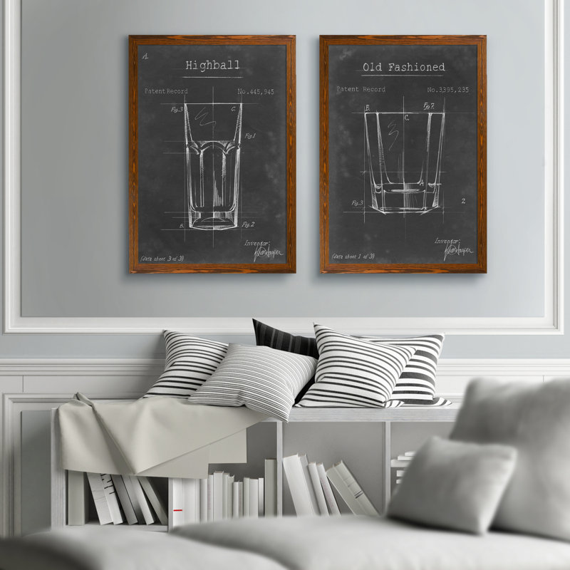 «Barware Blueprint I» par Antonyus Bunjamin (Abe) - ensemble de 2 reproductions d'art encadrées, H 24 po x l 18 po, Espresso