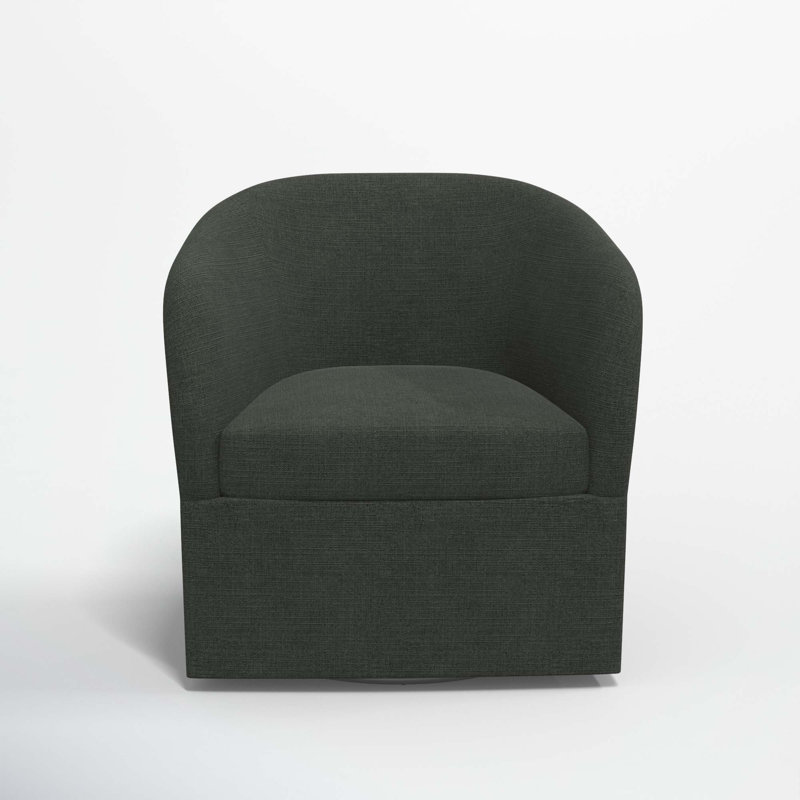 Lesia Upholstered Swivel Barrel Chair, Classic Black Linen
