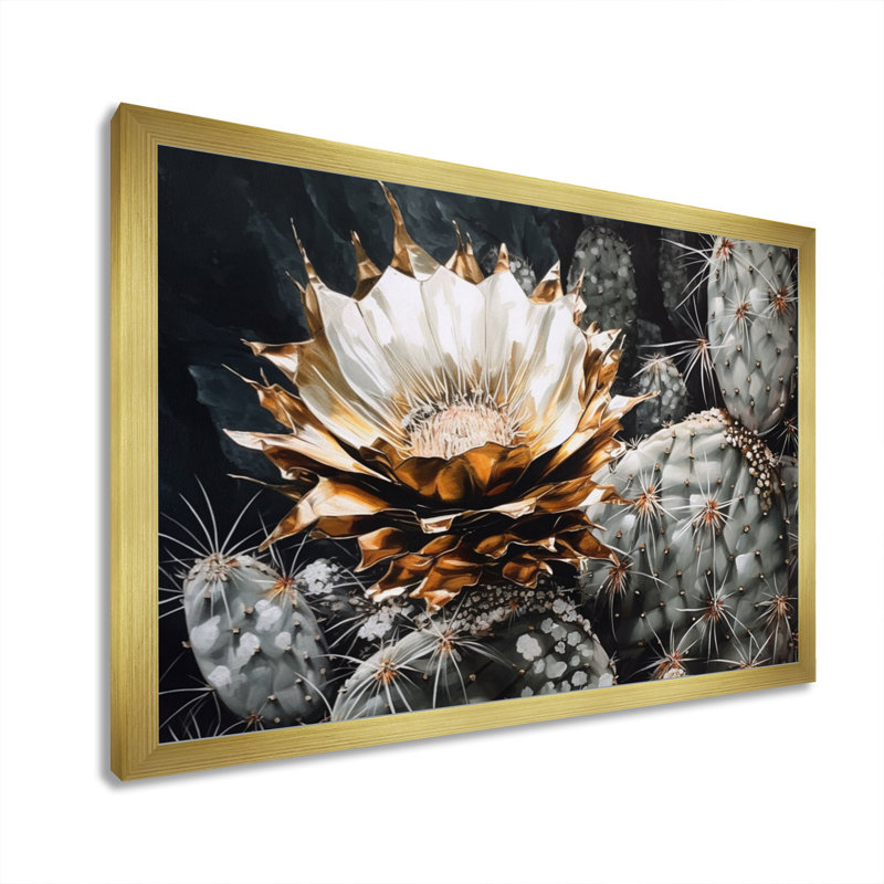 «Rozenia Yellow Gray Cactus», impression sur toile, H 34 po x l 44 po x P 1,5 po, Encadrement doré