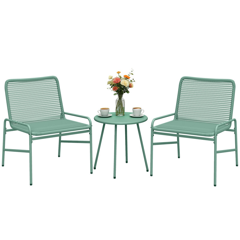 Outsunny 3 Piece Rattan Bistro Set Patio Set with 2 Chairs, Green