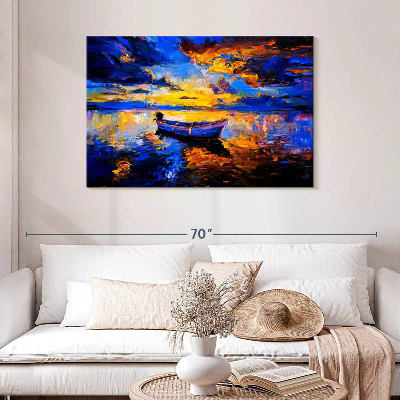Mehar Lone Boat At Sea, 30" H x 45" W