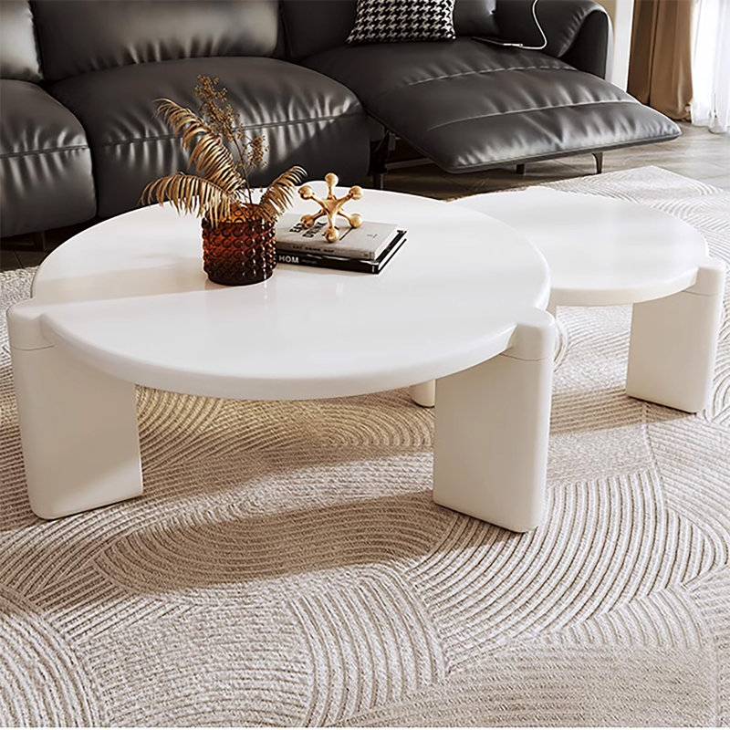 Luise Round Coffee Table Set, Overlapping Design, White