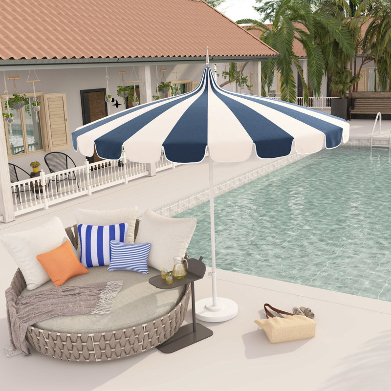 Ayman 8.5' Sunbrella® Two-Tone Pagoda Umbrella, Canvas Navy Sunbrella® Canvas