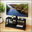 Meuble télé en bois avec verre trempé noir, hauteur réglable, pivot universel et support pour meuble audio-vidéo moderne