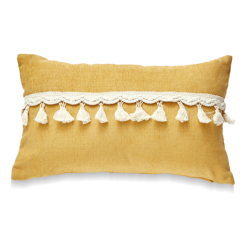 Tissu en chenille avec détails pompon et coussin en polyester, Jaune, Pas de bourre