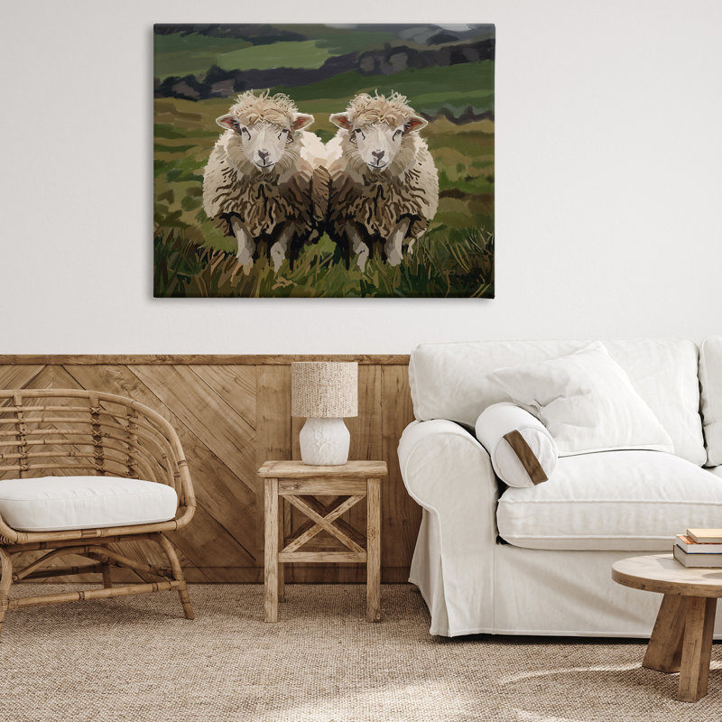 Art mural sur toile Twin Sheep in Pasture, design par Amelia Noyes, H 36 po x l 48 po