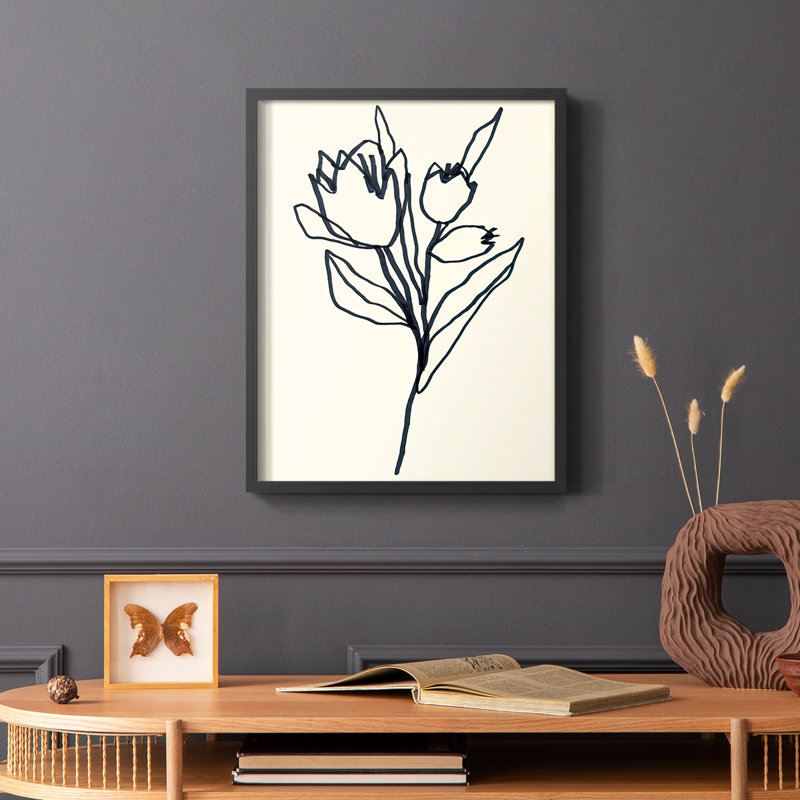 Floral Marker II Framed Print - Solid Wood, 28" H x 22" W, Black