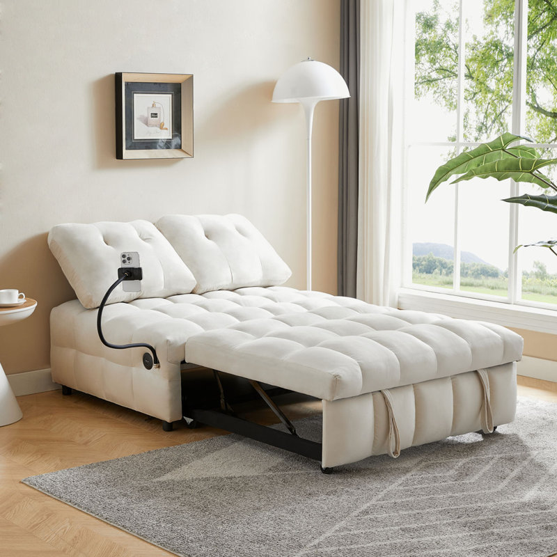 Pull Out Sofa Bed, Beige Velvet