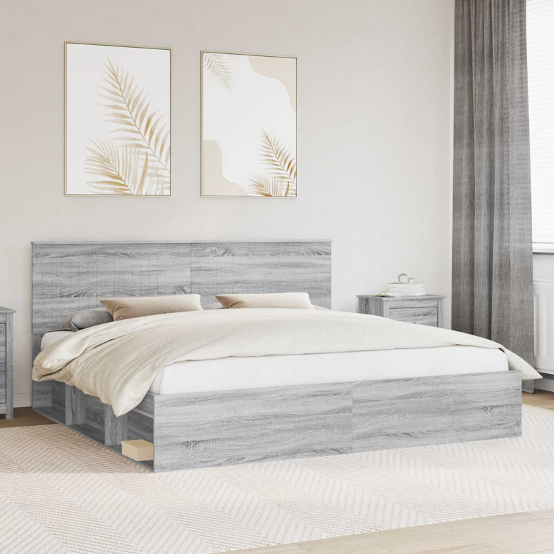 Solid Wood Bed, Grey Sonoma, Super King (6')