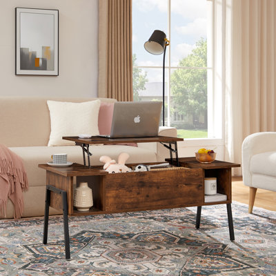 Berck Lift Top Coffee Table with Storage Shelf and Hidden Compartment