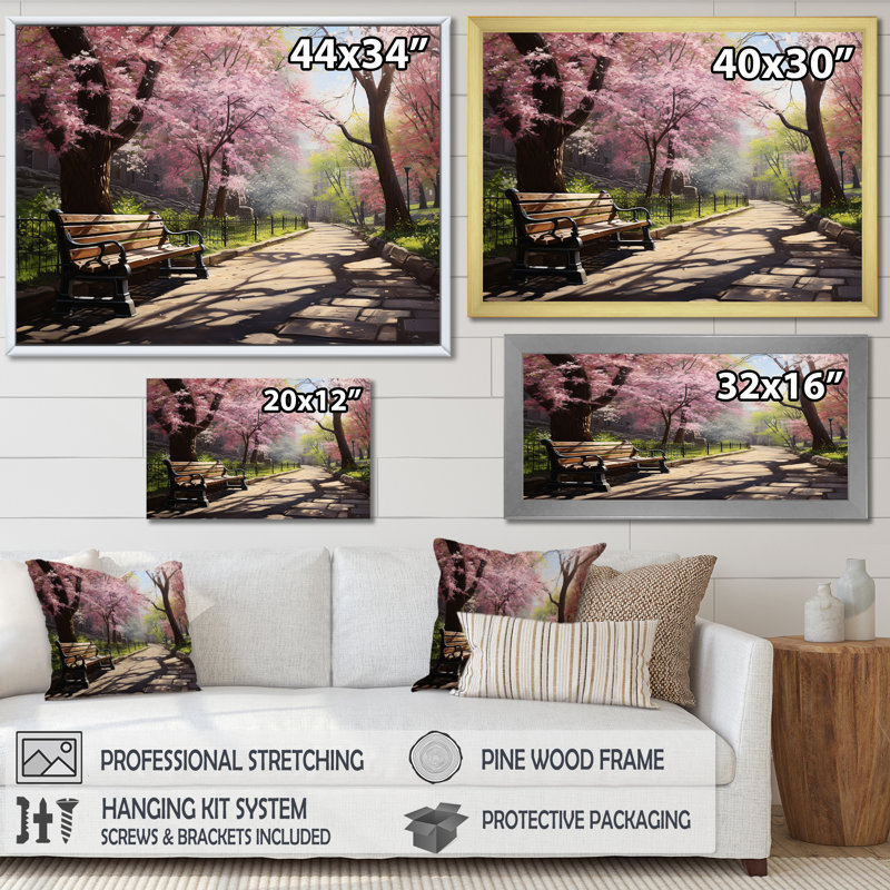 «Pink Springtime Park Floral Canopy III», art mural sur toile, Toile tendue, H 12 po x l 20 po x P 1 po